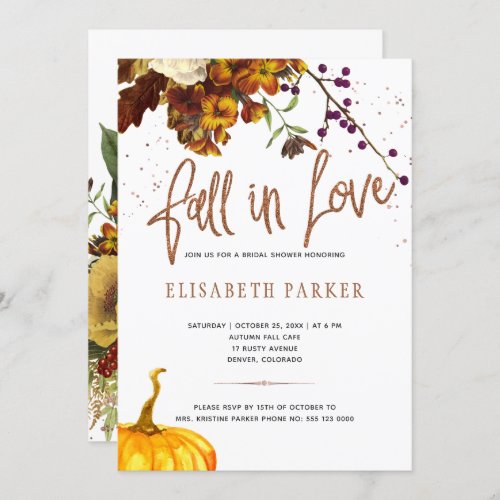 Fall in Love rusty floral modern bridal shower Invitation