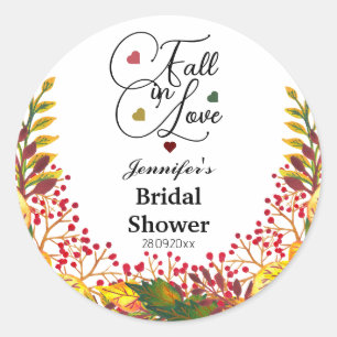 Fall in Love Script Floral Bridal Shower Classic Round Sticker