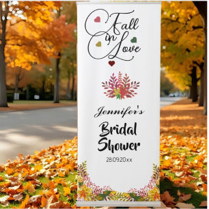 Fall in Love Script Floral Bridal Shower Retractable Banner