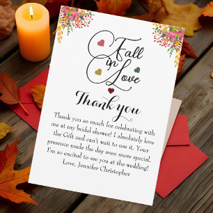Fall in Love script Floral Bridal Shower Thank You Card