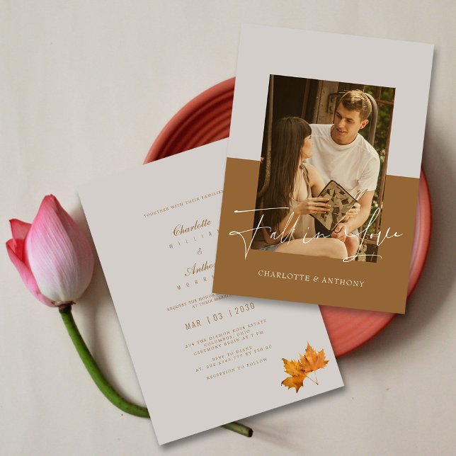 Fall in Love Script: Modern Chic Photo Wedding Invitation (Fall in Love Script_ Modern Chic Photo Wedding Invitation)