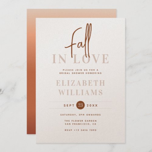 Fall In Love Simple Modern Autumn Bridal Shower Invitation