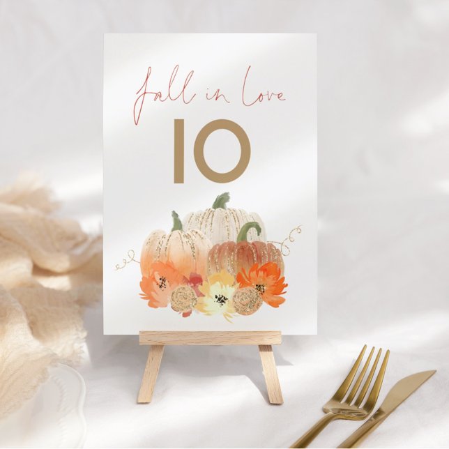 Fall in Love Sparkly Pumpkins Wedding Table Number (Creator Uploaded)