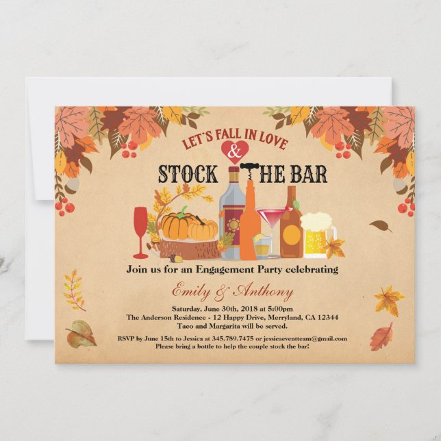 Fall in love stock the bar couples shower invitation (Front)