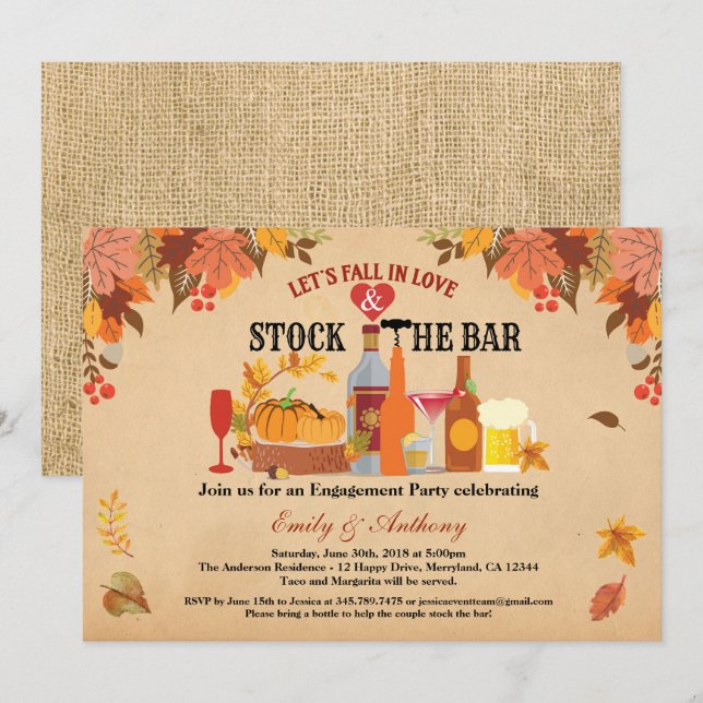 Fall in love stock the bar couples shower invitation (Front/Back)