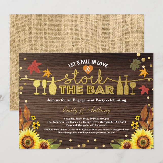 Fall in love stock the bar engagement party invitation (Front/Back)