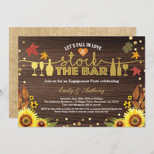 Fall in love stock the bar engagement party invitation