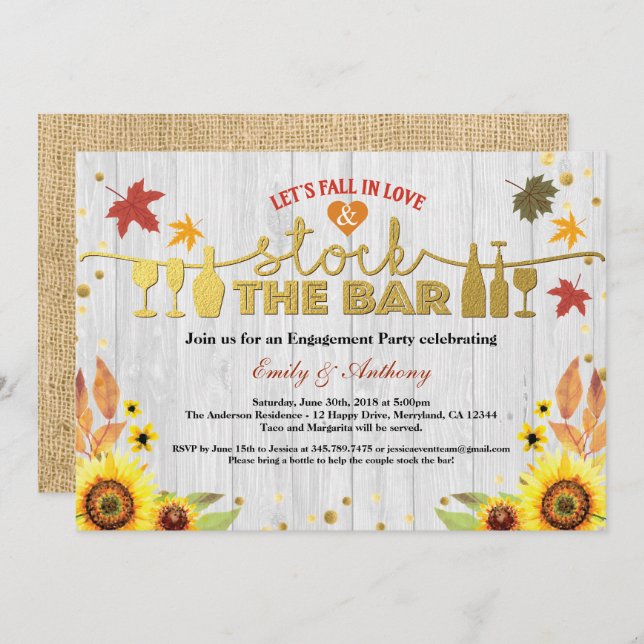 Fall in love stock the bar party invitation (Front/Back)