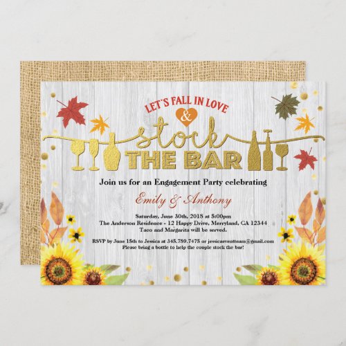 Fall in love stock the bar party invitation
