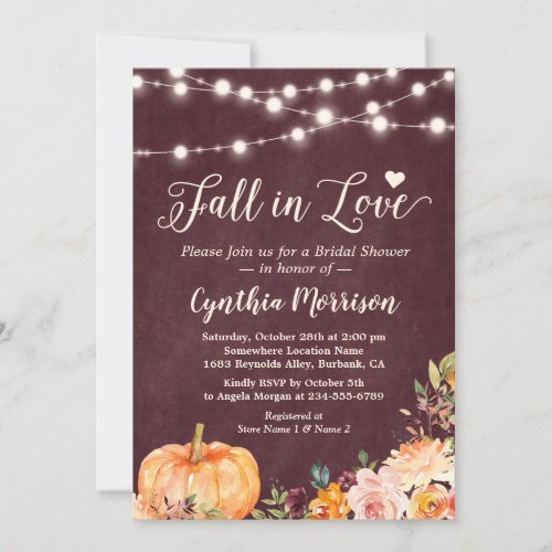 Fall in Love String Lights Floral Bridal Shower Invitation - Fall in Love String Lights Floral Bridal Shower Invitation 
(1) For further customization, please click the "customize further" link and use our design tool to modify this template. 
(2) If you prefer Thicker papers / Matte Finish, you may consider to choose the Matte Paper Type. 
(3) If you need help or matching items, please contact me.