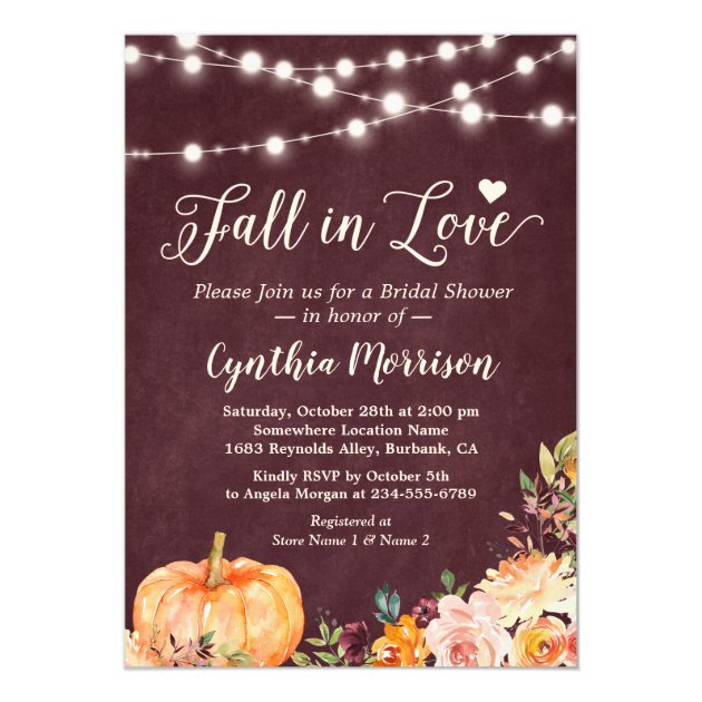 Fall In Love String Lights Floral Bridal Shower Invitation