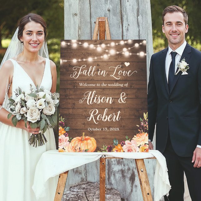 Fall in Love String Lights Pumpkin Rustic Wedding Foam Board (Creator Uploaded)
