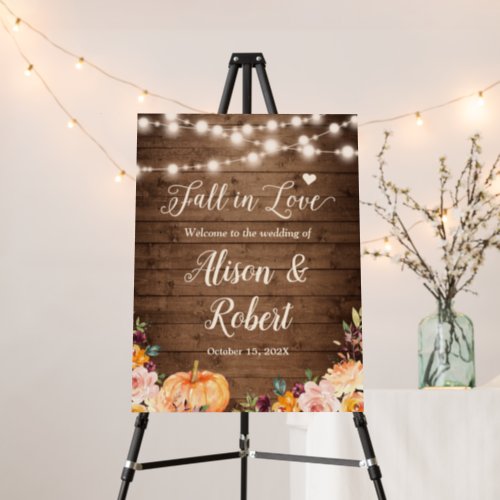 Fall in Love String Lights Pumpkin Rustic Wedding Foam Board - Fall in Love String Lights Pumpkin Rustic Wedding Sign Foam Board. 
(1) The default size is 18 x 24 inches, you can change it to other size.  
(2) For further customization, please click the "customize further" link and use our design tool to modify this template.