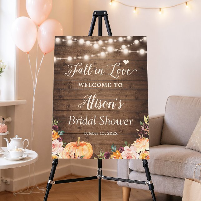 Fall in Love String Lights Rustic Bridal Shower Foam Board (Creator Uploaded)