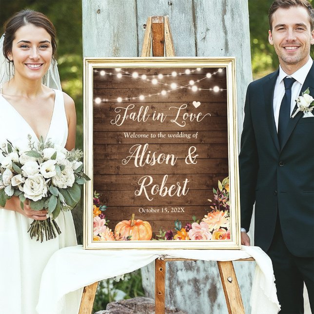 Fall in Love String Lights Rustic Wedding Sign (Creator Uploaded)