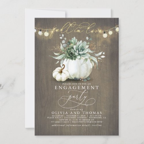 Fall in Love Succulents Pumpkins Engagement Party Invitation