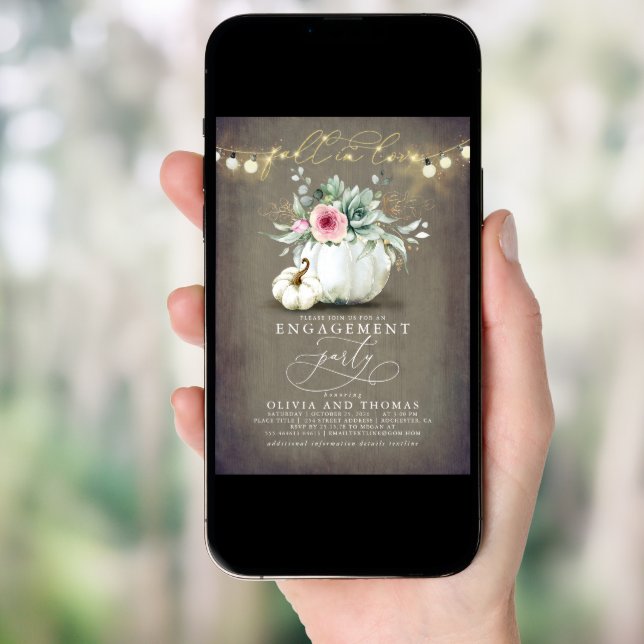 Fall in Love Succulents Pumpkins Engagement Party Invitation (Front Digital)