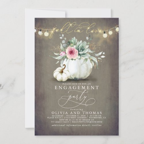 Fall in Love Succulents Pumpkins Engagement Party Invitation