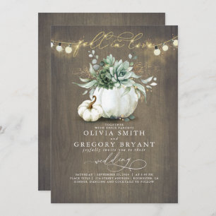 Fall in Love Succulents Pumpkins Rustic Wedding Invitation