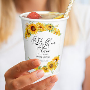 Fall In Love Sunflowe Autumn Bridal Shower Paper Cups