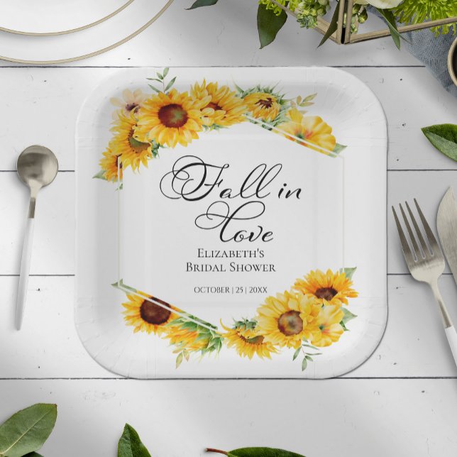 Fall In Love Sunflower Autumn Bridal Shower Paper Plates (Creator Uploaded)