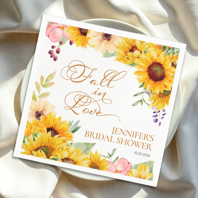 Fall in Love | Sunflower Bridal Shower Napkins (Creator Uploaded)