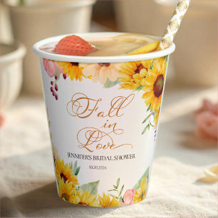 Fall in Love Sunflower Bridal Shower Paper Cups