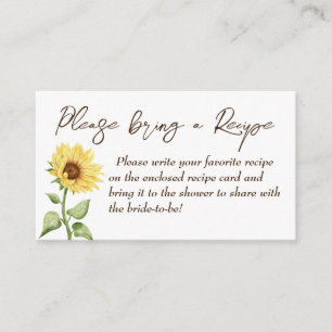 Fall in love sunflower bridal shower recipe enclosure card