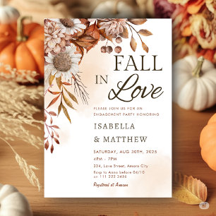 Fall in Love Sunflower Engagement Party Boho Rust Invitation