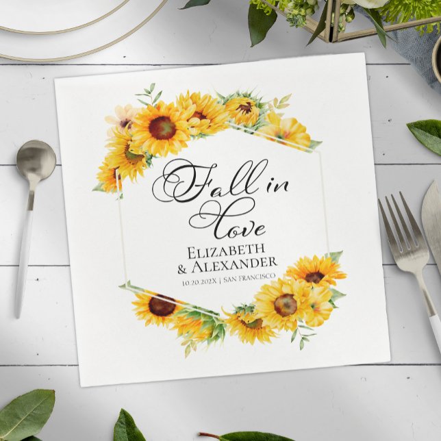 Fall in love  |  Sunflower Floral Photo Wedding Napkins (Creator Uploaded)