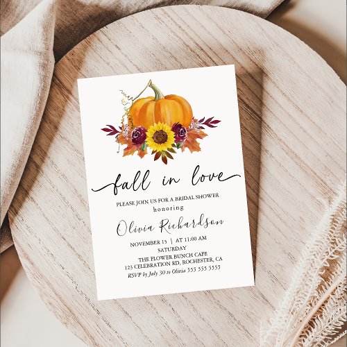 Fall in Love Sunflower Pumpkin Bridal Shower Invitation
