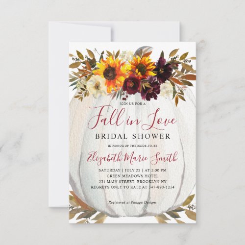 Fall in Love Sunflower Pumpkin Bridal Shower Note Card
