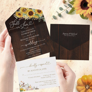 Fall in Love Sunflower Pumpkin Wedding All In One Invitation