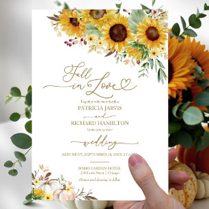 Fall in Love Sunflower Pumpkin Wedding Invitation