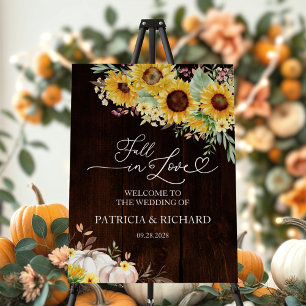 Fall in Love Sunflower Pumpkin Wedding Welcome Foam Board