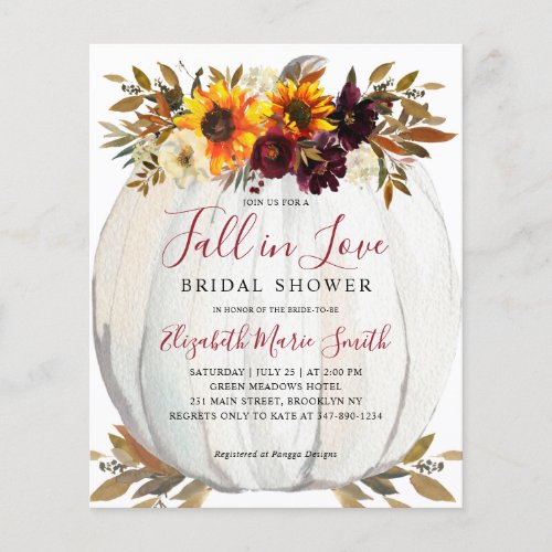 Fall in Love Sunflower Red Pumpkin Bridal Shower Flyer