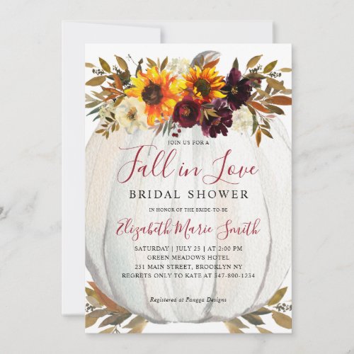 Fall in Love Sunflower Red Pumpkin Bridal Shower Invitation