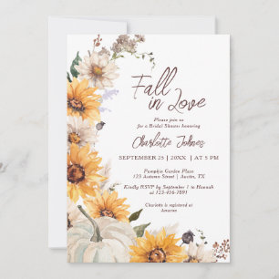 Fall In Love Sunflower Rustic Daisy Bridal Shower Invitation