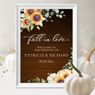 Fall in Love Sunflower Wedding Welcome Sign