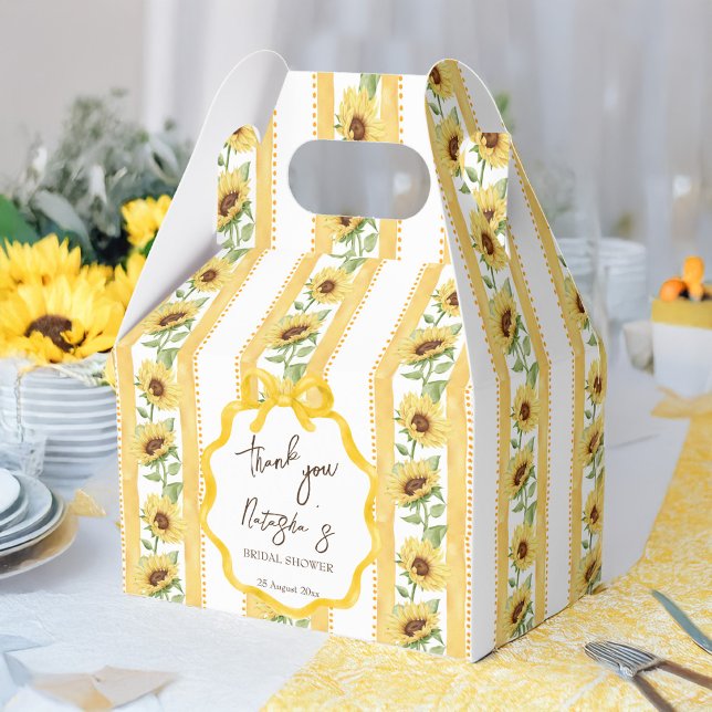 Fall in love sunflower yellow stripe bridal shower favor boxes (Fall in love retro yellow stripes sunflowers bridal shower personalized favor boxes)