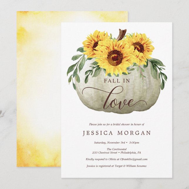Fall in Love Sunflowers Bridal Shower Invitations (Front/Back)