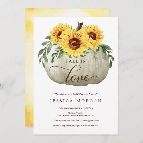 Fall in Love Sunflowers Bridal Shower Invitations