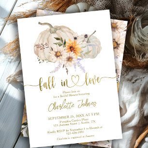 Fall In Love Sunflowers Pumpkin Gold Bridal Shower Invitation