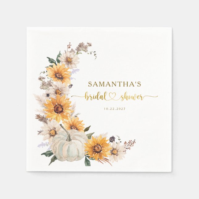 Fall in Love Sunflowers Pumpkins Bridal Shower  Napkins (Front)