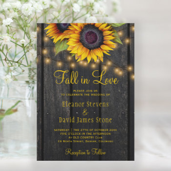 Fall In Love Sunflowers Rustic Country Wedding  Invitation by invitations_kits at Zazzle