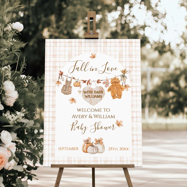 Fall in Love Tartan Modern Neutral Baby Shower Foam Board (Creator Uploaded)