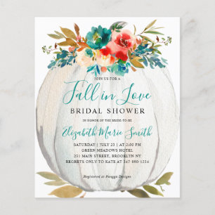 Fall in Love Teal Floral Pumpkin Bridal Shower