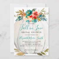 Fall in Love Teal Floral Pumpkin Bridal Shower