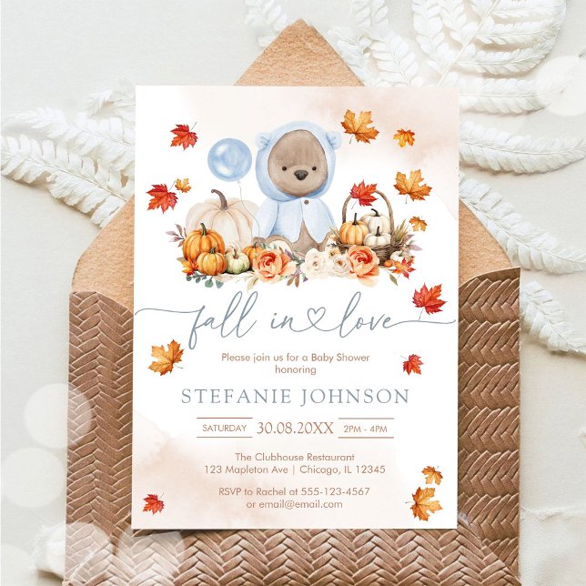 Fall in Love Teddy Bear Baby Shower Invitation (Creator Uploaded)