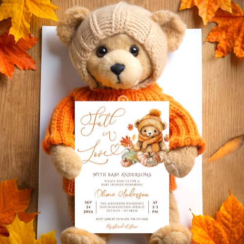 Fall in Love Teddy Bear Baby Shower Invitation